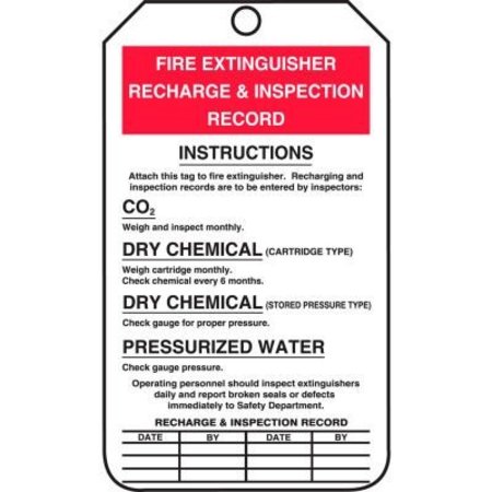 Accuform Accuform MGT208PTP Fire Extinguisher Recharge & Inspection Tag, RP-Plastic, 25/Pack MGT208PTP